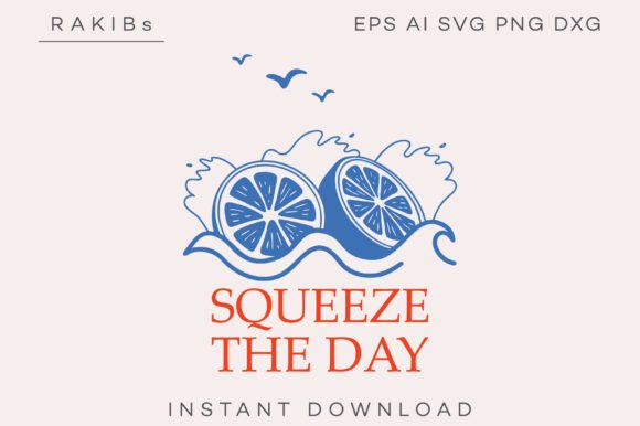 Squeeze the Day Lemon Sea Art Graphics for Print Templates