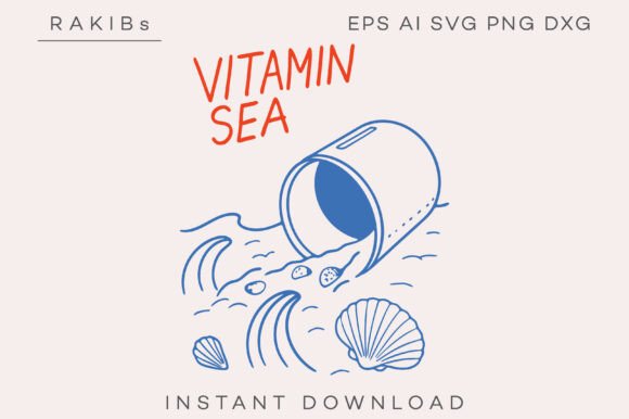 Vitamin Sea Ocean Pill Arts Graphics for Print Templates